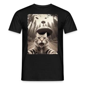 Vaisseau spatial extraterrestre Selfie de chat drôle - T-shirt homme - noir - Devant - AI Model Male 178 light (178cm)