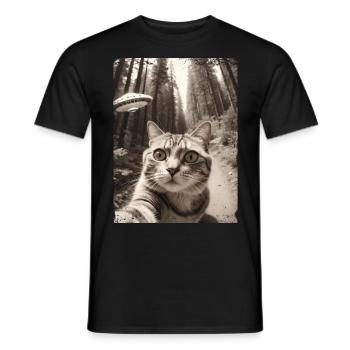 Vaisseau spatial extraterrestre Selfie de chat drôle - T-shirt homme - noir - Devant - AI Model Male 178 light (178cm)