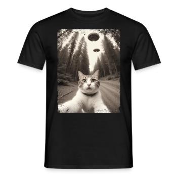 Katzen Selfie Mit Außerirdischem Raumschiff - Männer T-Shirt - Schwarz - Vorne - AI Model Male 178 light (178cm)