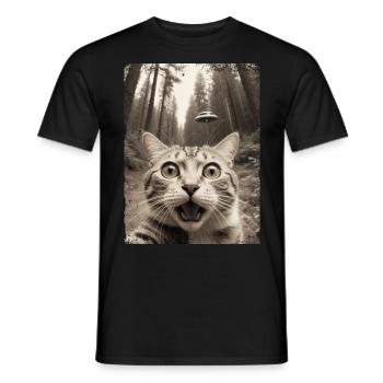 Funny Cat Selfie Alien Spaceship - Men's T-Shirt - black - Front - AI Model Male 178 light (178cm)