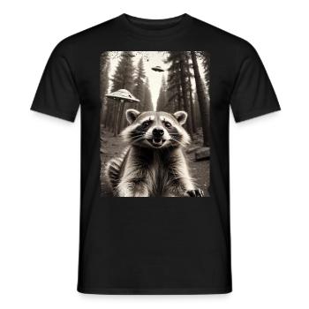 Waschbär Selfie Außerirdisches Raumschiff - Männer T-Shirt - Schwarz - Vorne - AI Model Male 178 light (178cm)