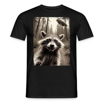 Funny Raccoon Selfie Alien Spaceship - Men's T-Shirt - black - Front - AI Model Male 178 light (178cm)