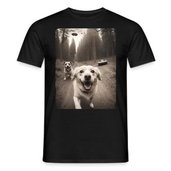Selfie de chiens avec conception de vaisseau spatial extraterrestre - T-shirt homme - noir - Devant - AI Model Male 178 light (178cm)
