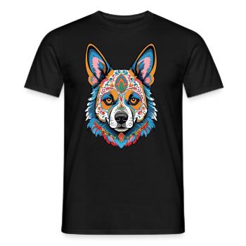 German Shepherd Dia de Muertos Day of the Dead - Men's T-Shirt - black - Front - AI Model Male 178 light (178cm)