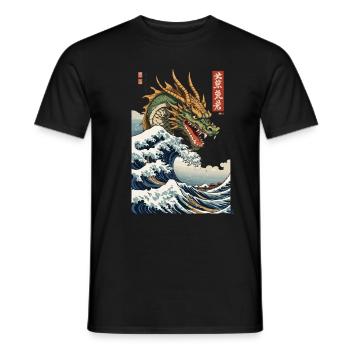 Esthétique vintage Ukiyo-E Wave Japan Dragon - T-shirt homme - noir - Devant - AI Model Male 178 light (178cm)