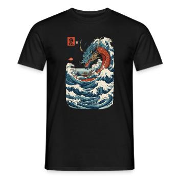 Art du dragon japonais vintage de style Ukiyo-E - T-shirt homme - noir - Devant - AI Model Male 178 light (178cm)