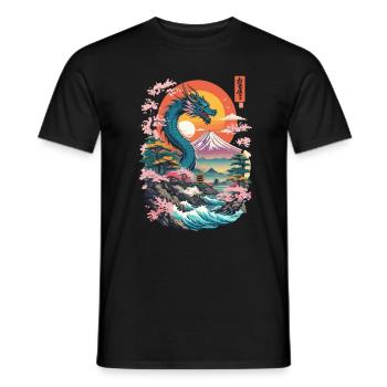 Dragon japonais vintage Ukiyo-E Vaporwave - T-shirt homme - noir - Devant - AI Model Male 178 light (178cm)