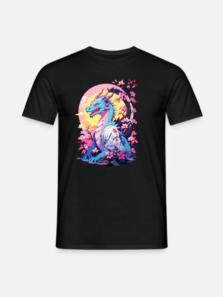 Vintage Vaporwave Stil Japanischer Drache Design - Männer T-Shirt - Schwarz