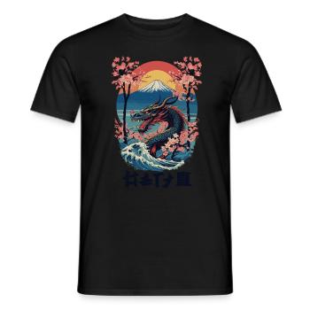 Vintage Vaporwave Style Japanese Dragon Art - Men's T-Shirt - black - Front - AI Model Male 178 light (178cm)