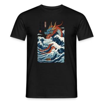 Vintage Ukiyo-E Style Japanese Dragon Art - Men's T-Shirt - black - Front - AI Model Male 178 light (178cm)