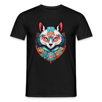 Masque Kitsune Japonais Anime Kawaii Renard Fantôme - T-shirt homme - noir - Devant - AI Model Male 178 light (178cm)