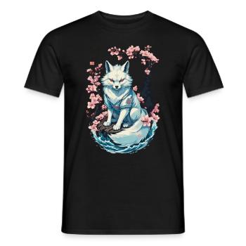 Fleurs de cerisier japonais Kitsune Fox blanc - T-shirt homme - noir - Devant - AI Model Male 178 light (178cm)