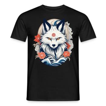 Fleurs de cerisier japonais Kitsune Fox blanc - T-shirt homme - noir - Devant - AI Model Male 178 light (178cm)