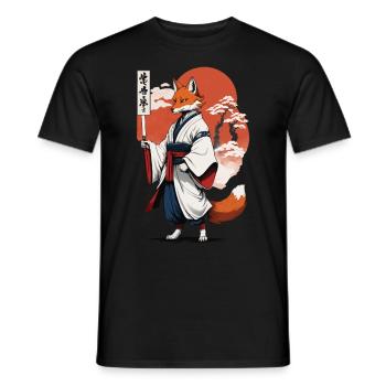 Ukiyo-E Style artistique japonais Kitsune Renard - T-shirt homme - noir - Devant - AI Model Male 178 light (178cm)