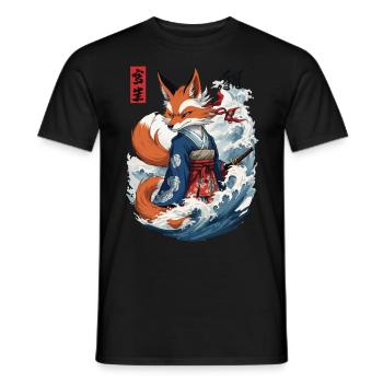 Ukiyo-E Samurai Fox Japanese Kitsune Mask - Men's T-Shirt - black - Front - AI Model Male 178 light (178cm)
