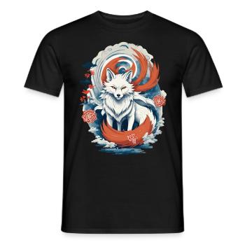 Ukiyo-E Art Style Japanese Kitsune Fox - Men's T-Shirt - black - Front - AI Model Male 178 light (178cm)