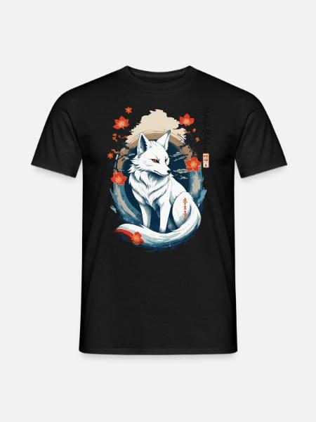 Ukiyo-E Kunst Stil Japanische Kitsune Fuchs - Männer T-Shirt - Schwarz