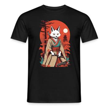Samurai Fuchs Japanische Kitsune Maske Design - Männer T-Shirt - Schwarz - Vorne - AI Model Male 178 light (178cm)