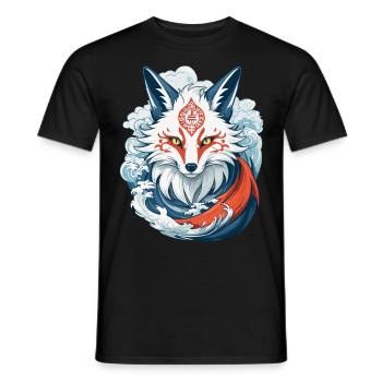 Masque Kitsune Japonais Anime Kawaii Renard Fantôme - T-shirt homme - noir - Devant - AI Model Male 178 light (178cm)