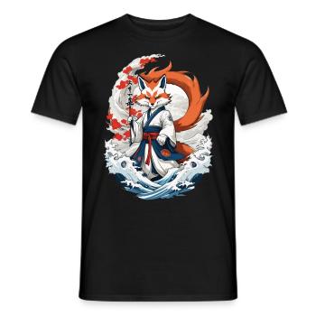 Ukiyo-E Style artistique japonais Kitsune Renard - T-shirt homme - noir - Devant - AI Model Male 178 light (178cm)