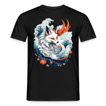 Japanese Kitsune Fox Anime Kawaii Fox Ghost - Men's T-Shirt - black - Front - AI Model Male 178 light (178cm)
