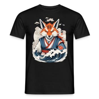 Vintage Ukiyo-E Kunst Japanische Kitsune Fuchs - Männer T-Shirt - Schwarz - Vorne - AI Model Male 178 light (178cm)