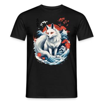 Masque Kitsune japonais Ukiyo-E Renard blanc - T-shirt homme - noir - Devant - AI Model Male 178 light (178cm)