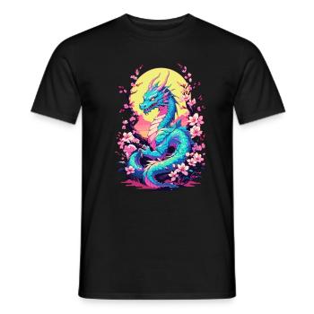 Vintage Vaporwave Style Japanese Dragon - Men's T-Shirt - black - Front - AI Model Male 178 light (178cm)
