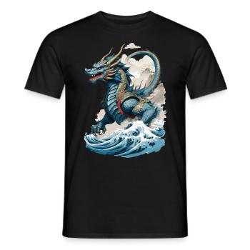 Vintage Ukiyo-E Kunst Japanischer Drache Design - Männer T-Shirt - Schwarz - Vorne - AI Model Male 178 light (178cm)