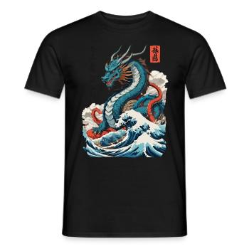 Vintage Ukiyo-E Kunst Japanischer Drache Design - Männer T-Shirt - Schwarz - Vorne - AI Model Male 178 light (178cm)