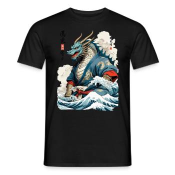 Vintage Samouraï Dragon Anime Japon Art - T-shirt homme - noir - Devant - AI Model Male 178 light (178cm)