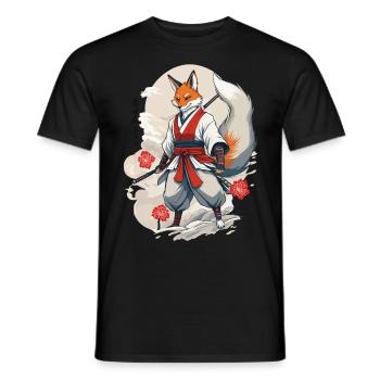 Samurai Kitsune Fox Kawaii Fox Spirit Design - Men's T-Shirt - black - Front - AI Model Male 178 light (178cm)