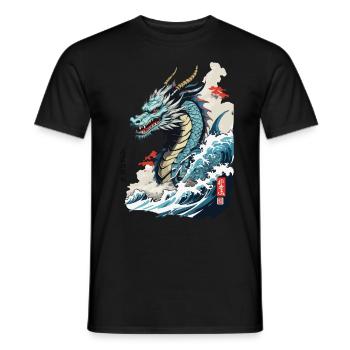 Vintage Ukiyo-E Kunst Japanischer Drache mit Kanji - Männer T-Shirt - Schwarz - Vorne - AI Model Male 178 light (178cm)