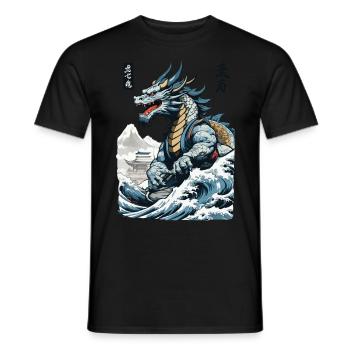 Dragon Anime Japanese Vintage Cherry Blossoms - Men's T-Shirt - black - Front - AI Model Male 178 light (178cm)