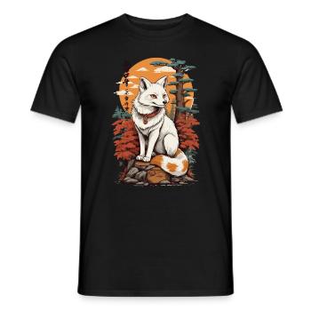 Masque Kitsune Japonais Anime Kawaii Renard Fantôme - T-shirt homme - noir - Devant - AI Model Male 178 light (178cm)