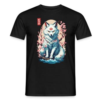 Conception esthétique du masque Kitsune et des fleurs de cerisier - T-shirt homme - noir - Devant - AI Model Male 178 light (178cm)