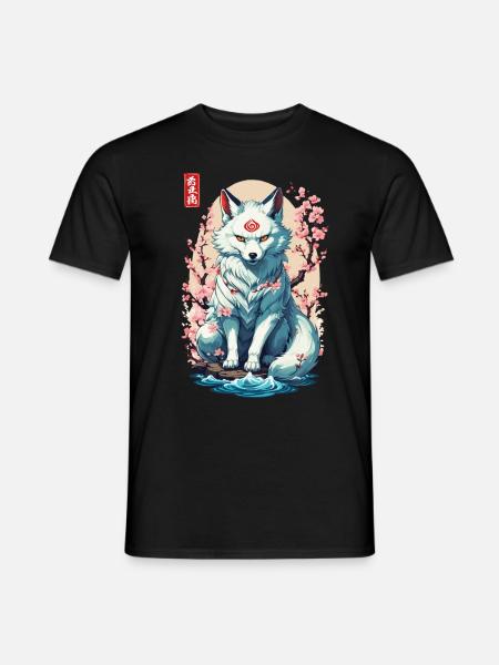 Kitsune Mask and Cherry Blossoms Aesthetic Design - Men's T-Shirt - black