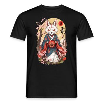 Masque Kitsune Japonais Anime Kawaii Renard Fantôme - T-shirt homme - noir - Devant - AI Model Male 178 light (178cm)