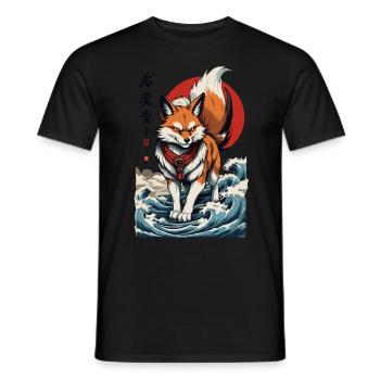 Vintage Ukiyo-E Style Kawaii Fox Spirit Japan - Men's T-Shirt - black - Front - AI Model Male 178 light (178cm)