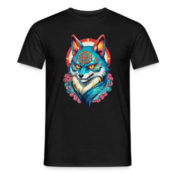 Masque Kitsune Japonais Anime Kawaii Renard Fantôme - T-shirt homme - noir - Devant - AI Model Male 178 light (178cm)
