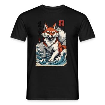 Vintage Ukiyo-E Style Japanese Kitsune Fox - Men's T-Shirt - black - Front - AI Model Male 178 light (178cm)