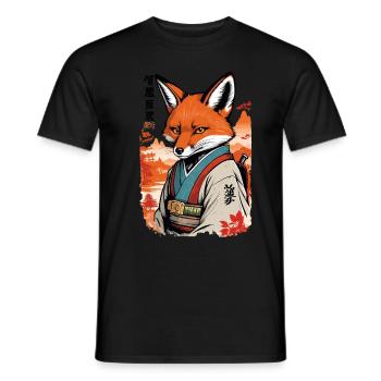 Yokai renard kawaii vintage de style ukiyo-e - T-shirt homme - noir - Devant - AI Model Male 178 light (178cm)
