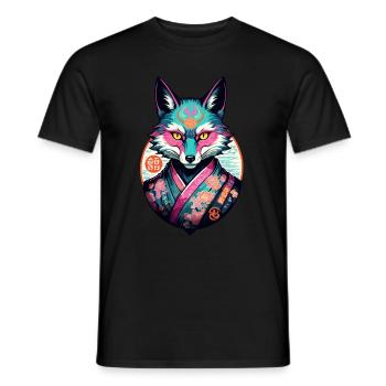 Masque Kitsune Japonais Anime Kawaii Renard Fantôme - T-shirt homme - noir - Devant - AI Model Male 178 light (178cm)