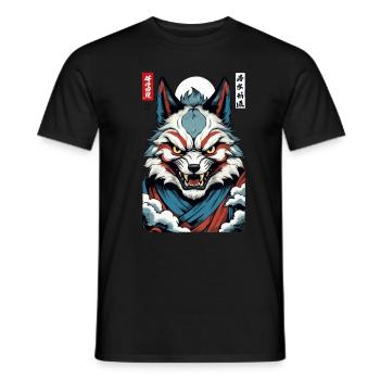 Masque Kitsune japonais vintage de style Ukiyo-E - T-shirt homme - noir - Devant - AI Model Male 178 light (178cm)