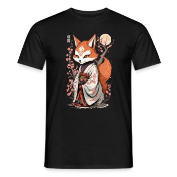 Esthétique Kawaii Kitsune Japonais Kitsune Yokai - T-shirt homme - noir - Devant - AI Model Male 178 light (178cm)