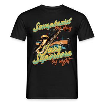 Funny Saxophone Design Jazz Music Lover - Men's T-Shirt - black - Front - AI Model Male 178 light (178cm)