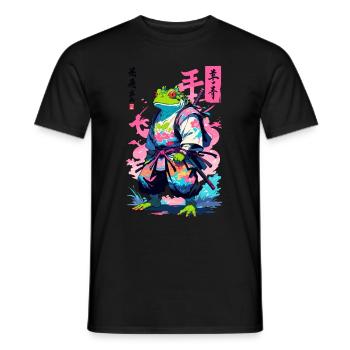 Samouraï Grenouille Esthétique Vaporwave Style Japon - T-shirt homme - noir - Devant - AI Model Male 178 light (178cm)