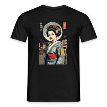 Kunoichi Ninja Geisha Samurai Art Anime - Men's T-Shirt - black - Front - AI Model Male 178 light (178cm)