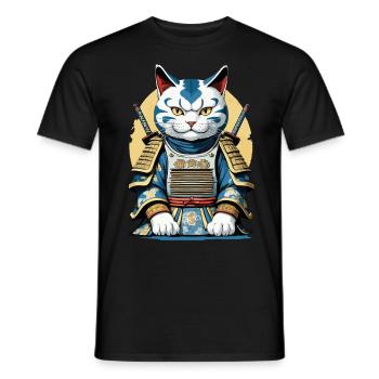 Samurai Katze Japanisches Samurai Kunstwerk Design - Männer T-Shirt - Schwarz - Vorne - AI Model Male 178 light (178cm)