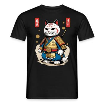 Samurai Katze im Ästhetischen Japan Stil - Männer T-Shirt - Schwarz - Vorne - AI Model Male 178 light (178cm)